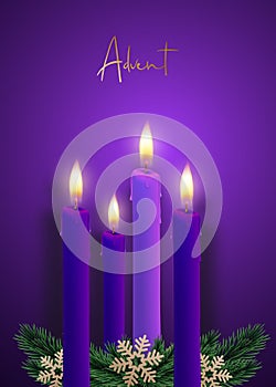 Advent candles on a dark purple background.