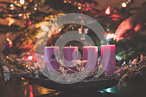 Advent candles in pink color, no fire