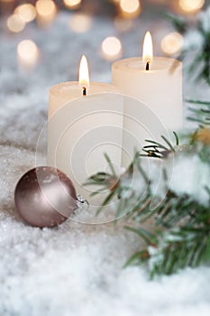 Advent candles in snow