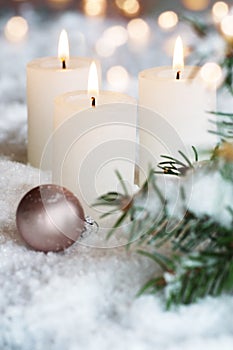 Advent candles in snow