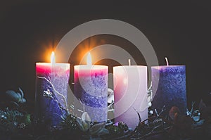 Advent decoration with two burning candles