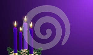 Advent purple candles. Christmas card.