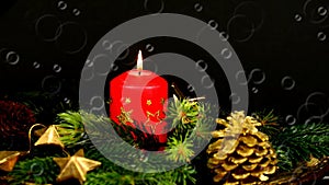 Advent wreath with burning candle