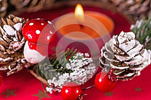 Advent wreath with burning candle