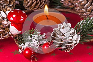 Advent wreath with burning candle