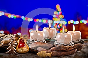 Advent Wreath with Burning Candles