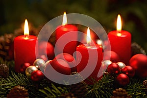 Advent wreath with 4 burning candles photo