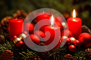 Advent wreath with 2 burning candles photo