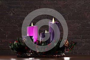 Advent wreath with candles and decorations