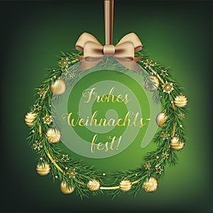 Advent Wreath Green Frohes Weihnachtsfest Golden Baubles