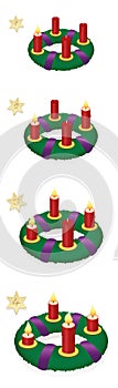 Advent Wreath One Two Three Four Burning Candles Christmas