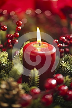 Advent wreath over red background