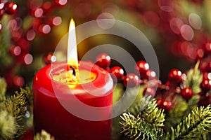 Advent wreath over red background