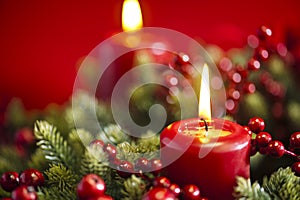 Advent wreath over red background