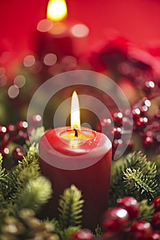 Advent wreath over red background