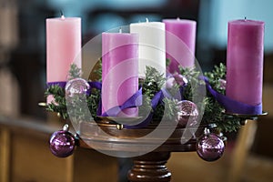 Advent wreath with pink and purple candles