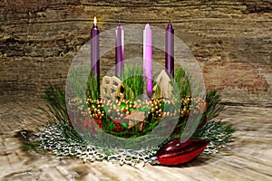 Advent wreath with purple candles