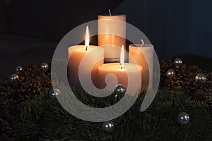 Advent wreath with two burning candles