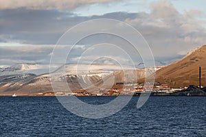 Adventfjorden and city of Longyearbyen, Svalbard photo