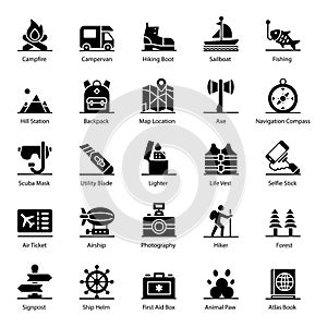 Adventure Accessories glyph Icons Pack