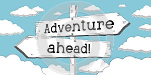 Adventure ahead - outline signpost with two arrows