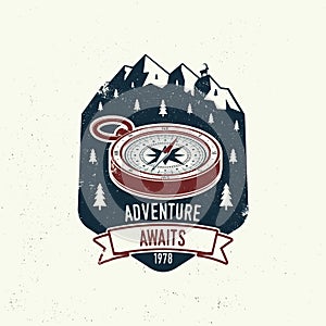 Adventure awaits. Camping quote. Vector illustration Concept for shirt or logo, print, stamp or tee. Vintage typography