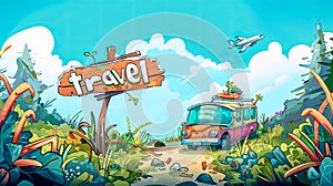 Adventure awaits - cartoon travel illustration