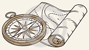 Adventure Awaits: Compass and Map Ready for Exploration, vector design Generative AI