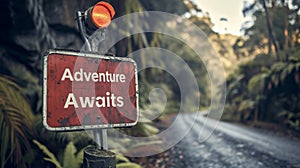 Adventure Awaits: Road Sign Travel - AI Generated