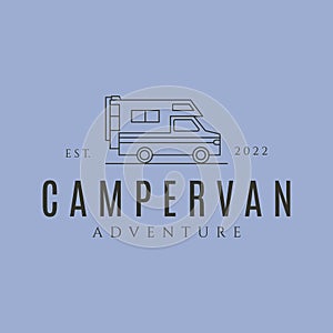 adventure camper van line art logo vector symbol illustration design