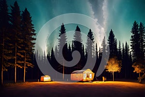 Adventure camping forest for childrens books illustrations Generative AI night time jungle landscape