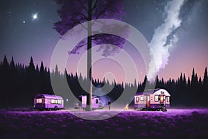 Adventure camping forest for childrens books illustrations Generative AI night time jungle landscape