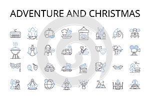 Adventure and christmas line icons collection. dventure, Thrill, Excitement, Risk, Dare, Expedition, Odyssey vector and