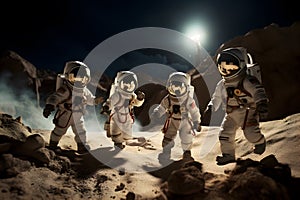Adventure of cute spacemen or astronauts on Mars AI Generative