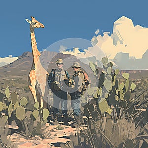 Adventure in the Desert: Man and Giraffe on a Journey