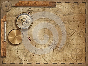 Adventure and explore with old nautical world map 3d illustration map elements are furnished by NASA