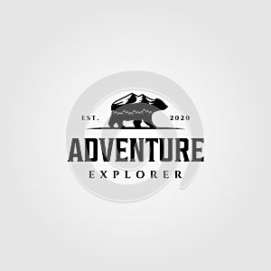 Adventure explorer mountain bear walk logo vector