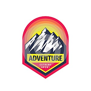 Adventure extreme sport - concept badge design. Mountains climbing creative logo. Expedition outdoors emblem. Vector illustration.