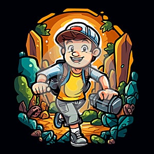 Adventure Geocaching treasure hunt in nature. Cartoon vector illustration. isolated background, label, sticker