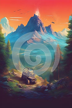 adventure graphic design scenic multi color mountain generated by ai