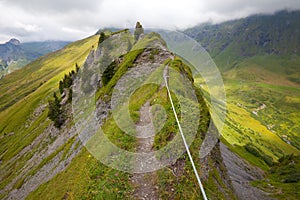 Adventure hiking trail in Swiss Alps