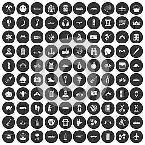 100 adventure icons set black circle