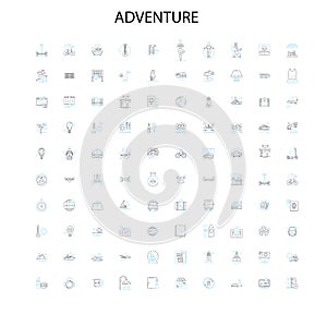 adventure icons, signs, outline symbols, concept linear illustration line collection