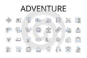 Adventure line icons collection. Journey, Quest, Exploration, Excursion, Expedition, Risk-taking, Daredevilry vector and photo