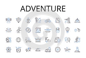 Adventure line icons collection. Journey, Quest, Exploration, Excursion, Expedition, Risk-taking, Daredevilry vector and photo