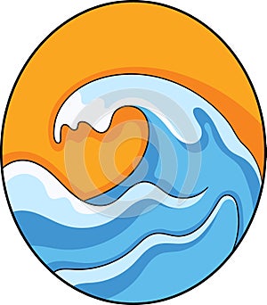 adventure logo, exciting images of waves and sun and nature