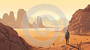 adventure man travel sand trek walking hike journey landscape backpack desert. Generative AI.