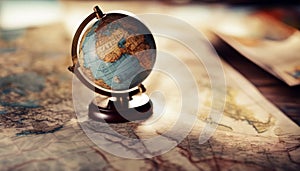 Adventure map background focus globe Old stories Selective background