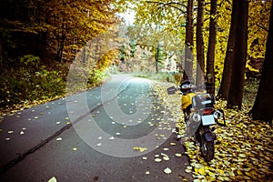 Adventure motorbike autumn road