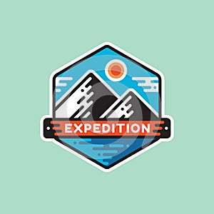 Adventure mountain - concept badge vector illustration. Expedition explorer creative logo in flat style. Discovery outdoor sign.